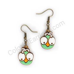 Wooden Drop Funky Earrings - Crazy Birdie (irregular), Green