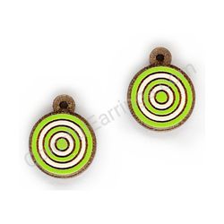 Wooden handmade geometric earrings - Infinite Orbit (green-white, small)