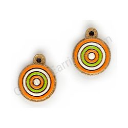 Wooden handmade geometric earrings - Infinite Orbit (green-orange, small)