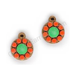 Wooden Drop Geometric Earrings - Beaded Orbit 2 (circular, small), Colorful 1