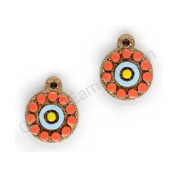 Wooden Drop Geometric Earrings - Beaded Orbit (circular, small), Colorful 1