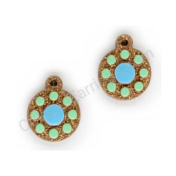Wooden Drop Geometric Earrings - Beaded Orbit 2 (circular, small), Colorful 3