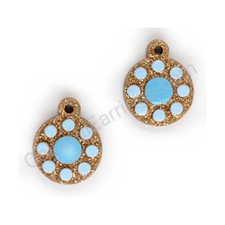 Wooden Drop Geometric Earrings - Beaded Orbit 2 (circular, small), Blue 1