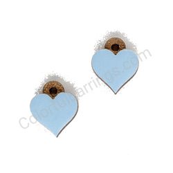 Wooden handmade heart earrings - Pure Heart (light blue, small)