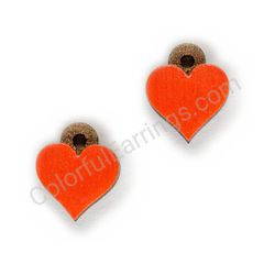 Wooden handmade heart earrings - Pure Heart (red, small)