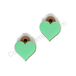 Wooden handmade heart earrings - Pure Heart (light green, small)