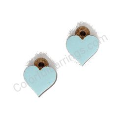 Wooden handmade heart earrings - Pure Heart (light blue, small)