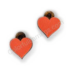 Wooden handmade heart earrings - Pure Heart (red, small)