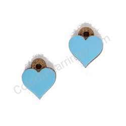 Wooden handmade heart earrings - Pure Heart (blue, small)