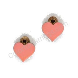 Wooden handmade heart earrings - Pure Heart (dark pink, small)
