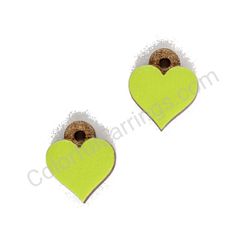 Wooden handmade heart earrings - Pure Heart (light green, small)