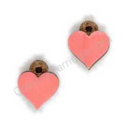 Wooden handmade heart earrings - Pure Heart (dark pink, small)
