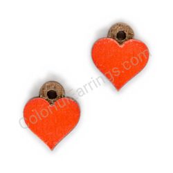Wooden handmade heart earrings - Pure Heart (red, small)