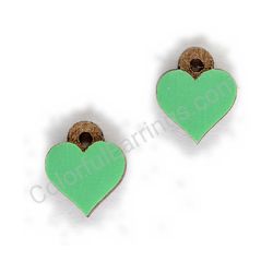 Wooden handmade heart earrings - Pure Heart (green, small)