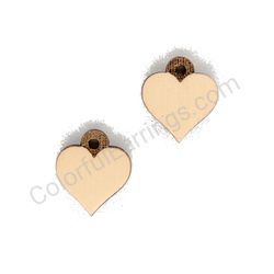 Wooden handmade heart earrings - Pure Heart (beige, small)