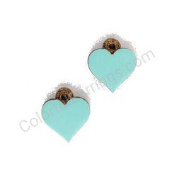 Wooden handmade heart earrings - Pure Heart (turquoise, small)