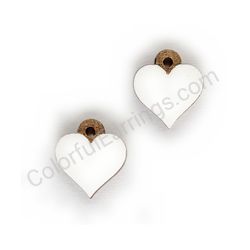 Wooden handmade heart earrings - Pure Heart (white, small)