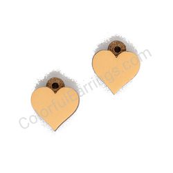 Wooden handmade heart earrings - Pure Heart (beige, small)