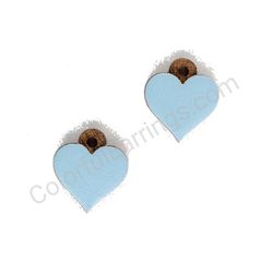 Wooden handmade heart earrings - Pure Heart (light blue, small)