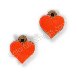Wooden handmade heart earrings - Pure Heart (red, small)