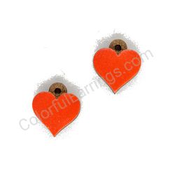 Wooden handmade heart earrings - Pure Heart (red, small)