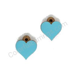 Wooden handmade heart earrings - Pure Heart (blue, small)