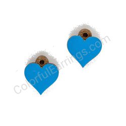 Wooden handmade heart earrings - Pure Heart (dark blue, small)
