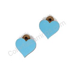 Wooden handmade heart earrings - Pure Heart (blue, small)