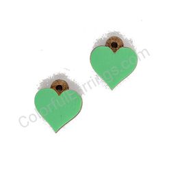 Wooden handmade heart earrings - Pure Heart (green, small)