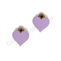 Wooden handmade heart earrings - Pure Heart (purple, small)