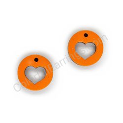 Wooden handmade heart earrings - Heart Circle (orange)