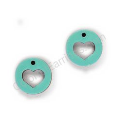 Wooden handmade heart earrings - Heart Circle (blue???)