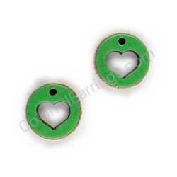 Wooden handmade heart earrings - Heart Circle (dark green)