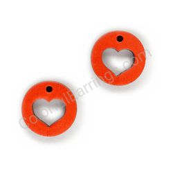 Wooden handmade heart earrings - Heart Circle (red)
