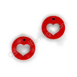 Wooden handmade heart earrings, Heart Circle (dark red)