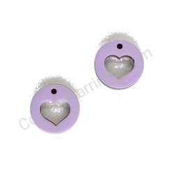 Wooden handmade heart earrings - Heart Circle (purple)