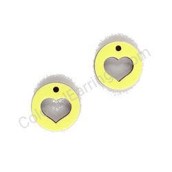 Wooden handmade heart earrings - Heart Circle (yellow)