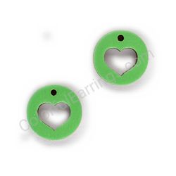 Wooden handmade heart earrings - Heart Circle (green)