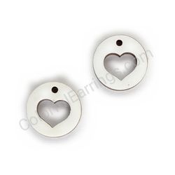 Wooden handmade heart earrings - Heart Circle (white)