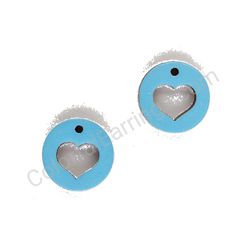 Wooden handmade heart earrings - Heart Circle (blue)