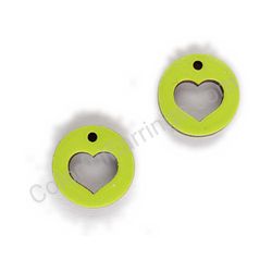 Wooden handmade heart earrings - Heart Circle (green)
