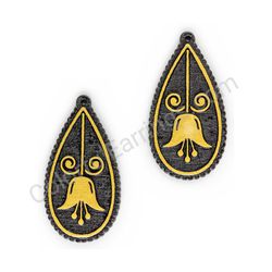 Wooden Drop Folk Earrings - Tulip (teardrop, slim), Gold