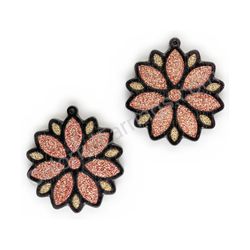 Wooden Drop Floral Earrings - Elegant Bloom 3 (circular), Red
