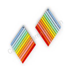 Wooden Drop Geometric Earrings - Slanted Stripes (diamond-shaped), Colorful 6