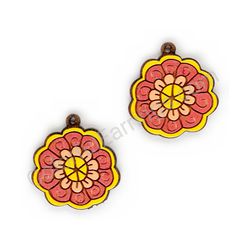 Wooden Drop Floral Earrings - Fairy Bloom (circular), Multicolored 2