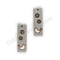 Wooden Drop Folk Earrings - Starbird (rectangular), Blue