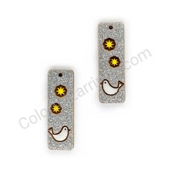 Wooden Drop Folk Earrings - Starbird (rectangular), Yellow