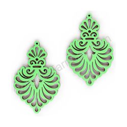 Wooden Drop Lace Earrings - Royal Elegance (irregular), Green 2