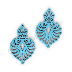 Wooden Drop Lace Earrings - Royal Elegance (irregular), Blue 2