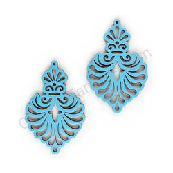 Wooden Drop Lace Earrings - Royal Elegance (irregular), Blue 3
